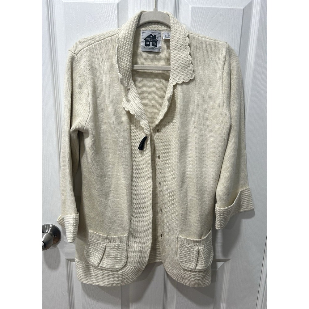 Storybook‎ Knits Vtg Crochet Lush Cottagecore Scalloped Collar Cardigan Sweater